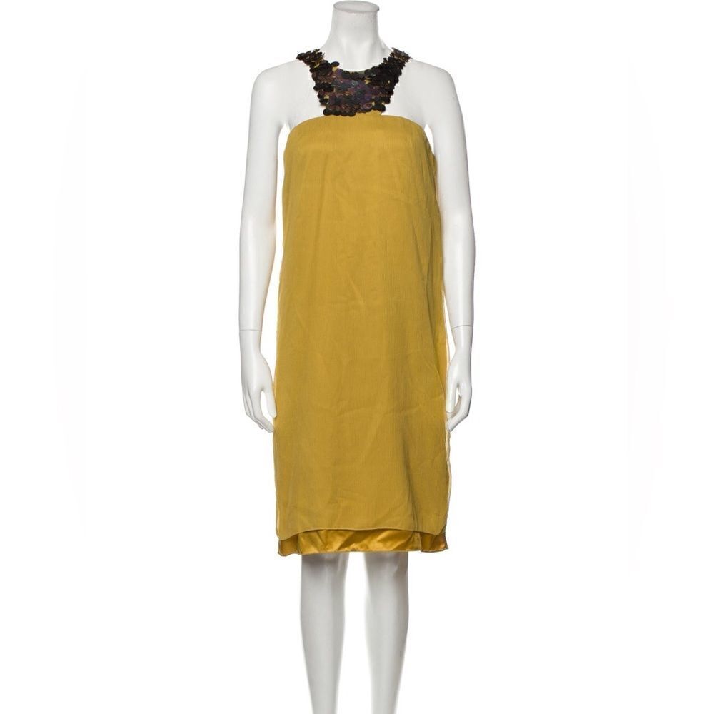 Ports 1961 yellow silk and sequin dress size 2